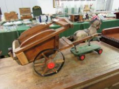 Vintage model horse & cart, length 71cms, height 31cms