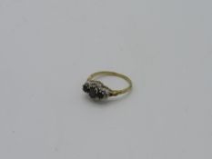 9ct gold diamond & black stone ring, weight 1.9gms, size M