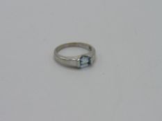 9 carat white gold ring set with beautiful aquamarine cushion cut stone, size N. Estimate £100-150