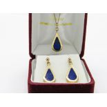9ct gold lapis earrings & matching necklace on a 9ct gold chain. Estimate £20-30