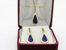 9ct gold lapis earrings & matching necklace on a 9ct gold chain. Estimate £20-30