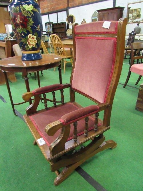 Mahogany upholstered American-style rocking chair. Estimate £20-40 - Image 2 of 3