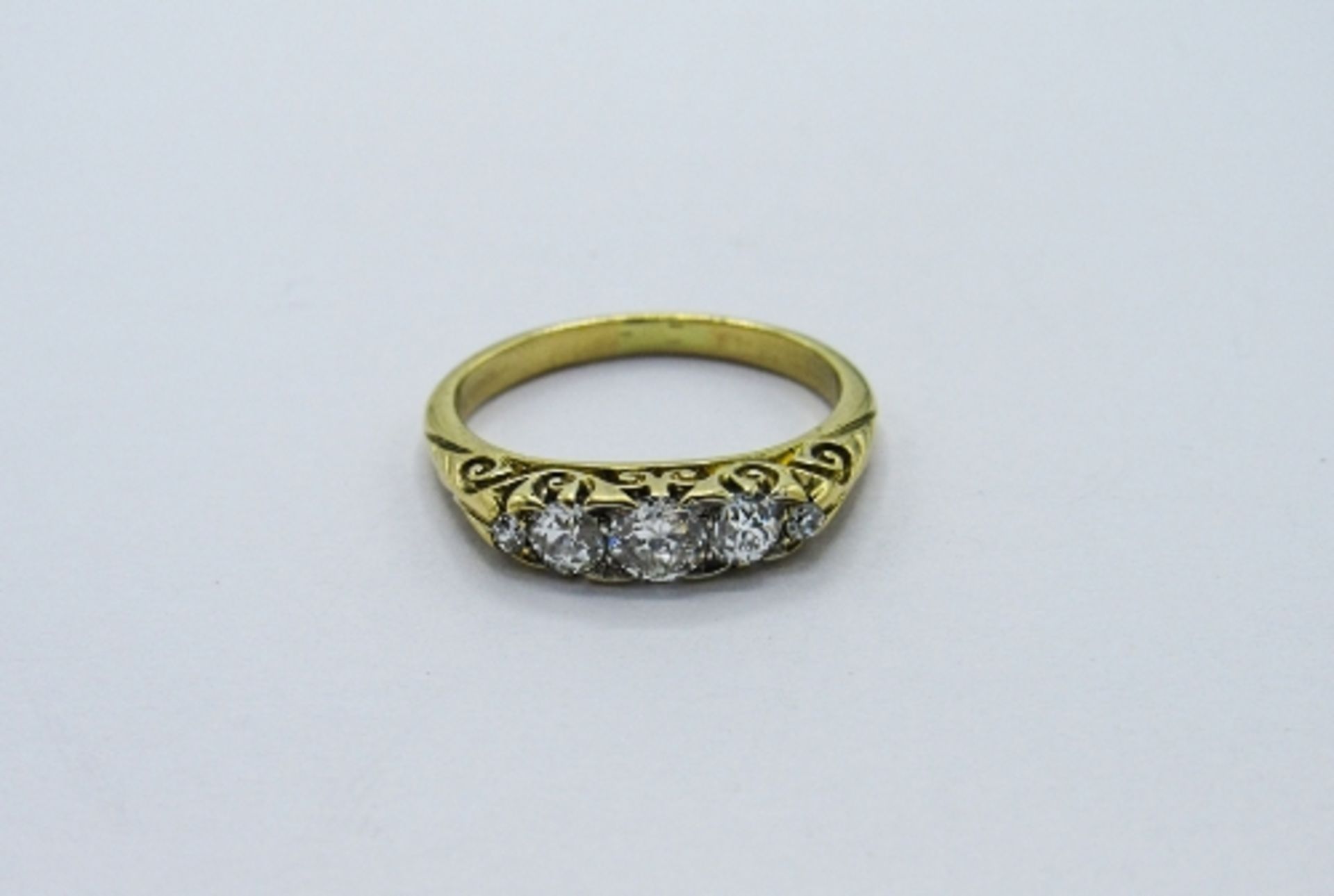 5 stone old cut diamond ring, approx 1/2 carat, set in yellow metal, weight 3.4gms, size J 1/2. - Image 2 of 4