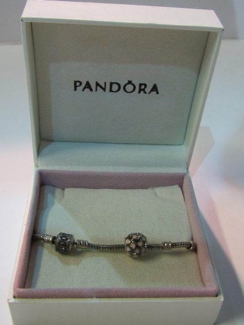 Pandora silver 925 barrel clasp snake link bracelet with additional sliding ball charm in Pandora