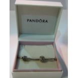 Pandora silver 925 barrel clasp snake link bracelet with additional sliding ball charm in Pandora