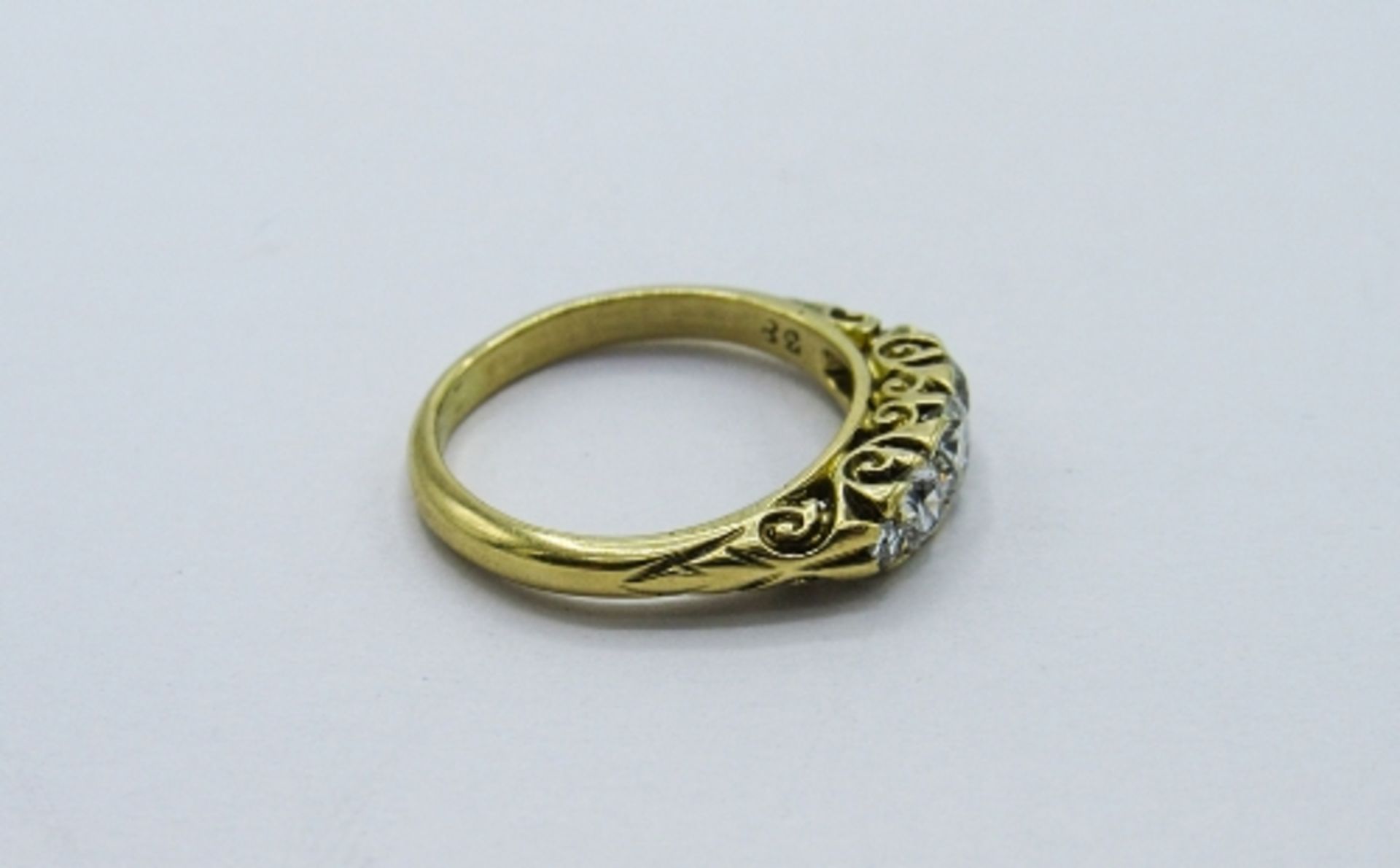 5 stone old cut diamond ring, approx 1/2 carat, set in yellow metal, weight 3.4gms, size J 1/2. - Image 3 of 4