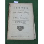Antiquarian books: 18th Century Historical Pamphlets - A Letter by The Honourable Thomas Hervey to