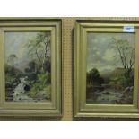 2 oil on board landscape scenes in gilt frame, signed WM. Estimate £40-60