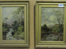 2 oil on board landscape scenes in gilt frame, signed WM. Estimate £40-60