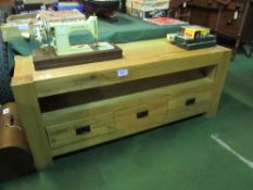 Oak low unit with alcove over 3 drawers, 152 x 52 x 61cms. Estimate £30-50