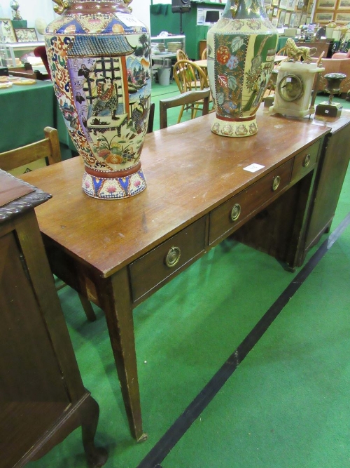 Oak library table with 3 frieze drawers on casters, 122 x 53 x 76cms. Estimate £20-30 - Image 3 of 4