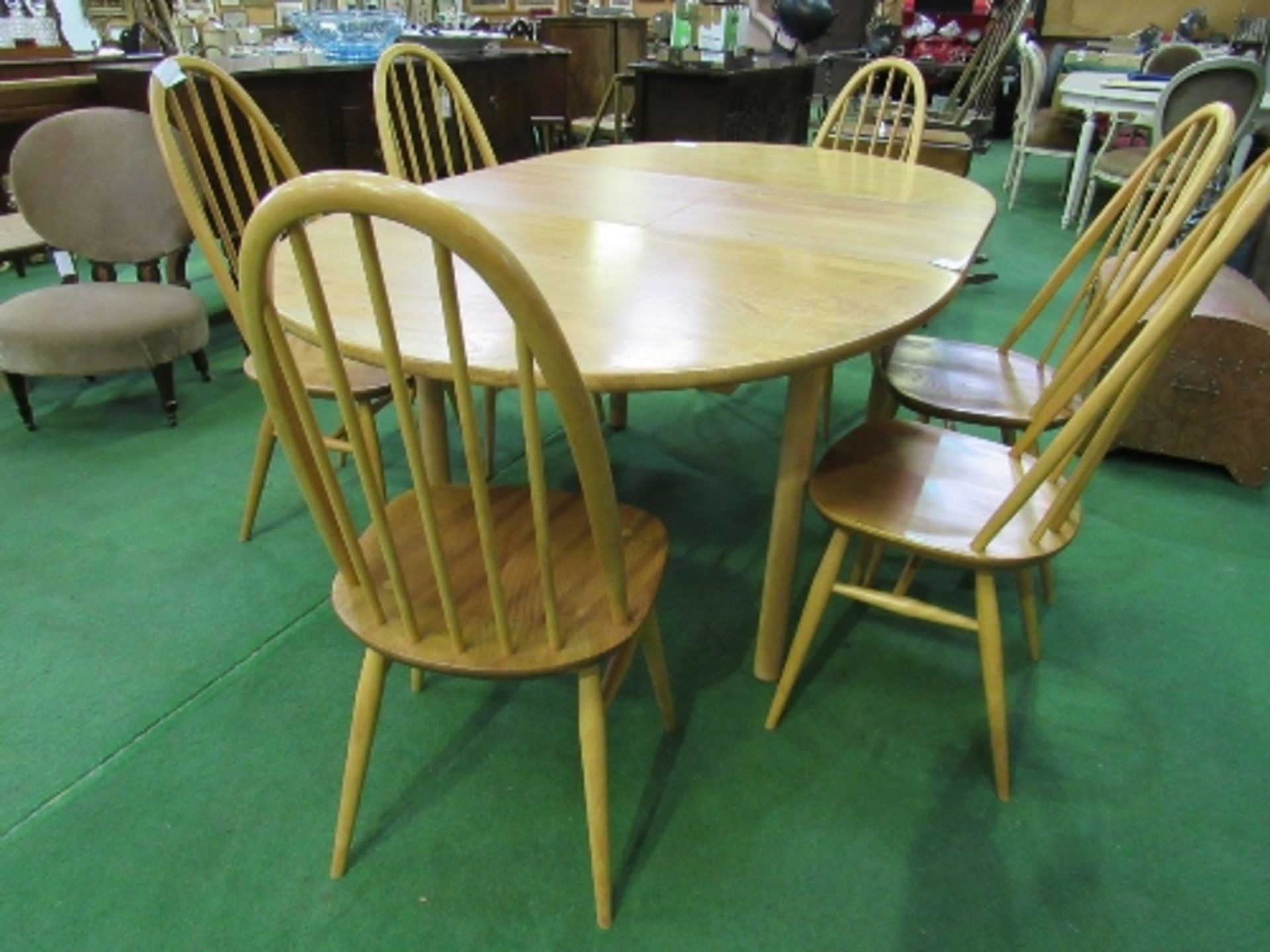 Ercol blonde coloured extendable dining table, 189cms (extended) x 107 x 74cms, together with 6 high - Image 5 of 5