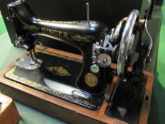 Singer Y9149715 manual sewing machine in case with key. Estimate £20-30