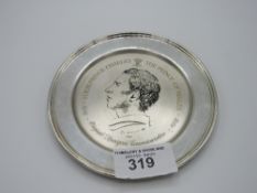 Commemorative sterling silver charger plate marking the 30th birthday of the Prince of Wales, by