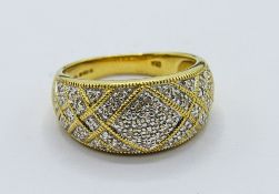 18ct gold pave set diamond ring, weight 6.2gms, size O 1/2. Estimate £400-450