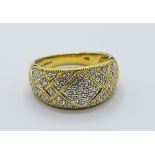 18ct gold pave set diamond ring, weight 6.2gms, size O 1/2. Estimate £400-450