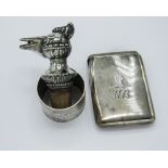 Silver cigarette case by S Mordan & Co, hallmarked London 1896, engraved with unicorn head,