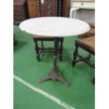 Marble top circular table on cast iron pedestal base, diameter 60cms. Estimate £30-40