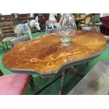 Shape sided pedestal dining table with decorative inlaid top, 173 x 106 x 82cms. Estimate £20-40