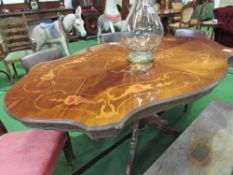 Shape sided pedestal dining table with decorative inlaid top, 173 x 106 x 82cms. Estimate £20-40