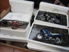 6 'Pauls' model art motorbikes & 6 Brum historic coach & horse models