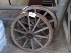 2 wooden cart wheels