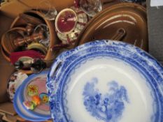 2 boxes of misc items including china, glassware & scales