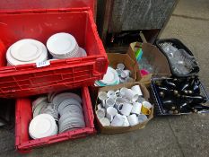 2 boxes of plates, 2 boxes of mugs & 3 boxes of glass ware