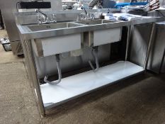 Double bowl single drainer sink with under shelf & taps