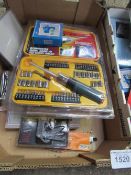 Box of assorted new tools