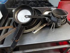 2 stacks of frying pans