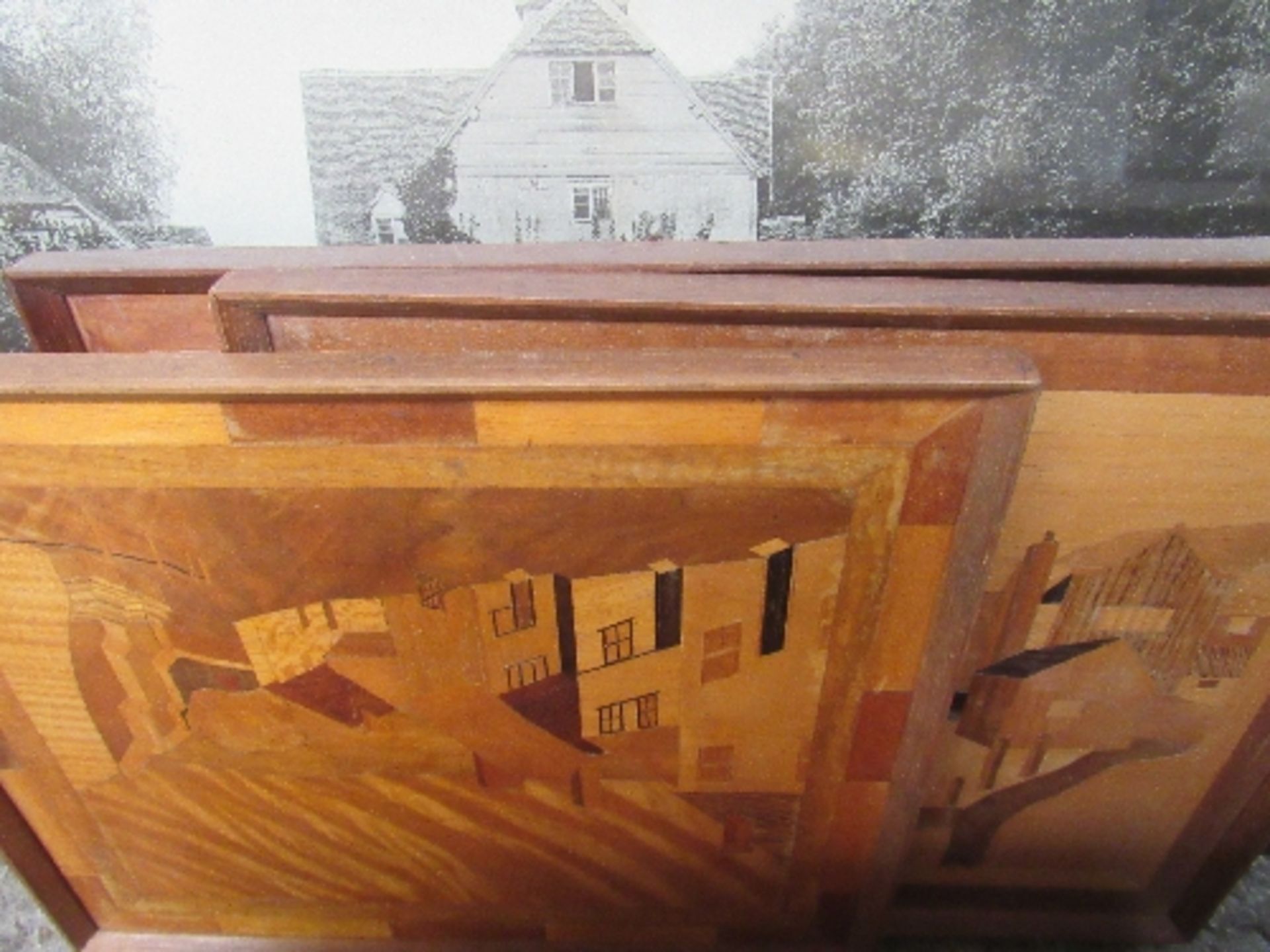 3 marquetry pictures, engraving on copper sheets & 3 prints - Image 2 of 4