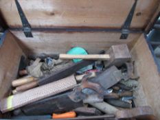 Wooden tool box & contents