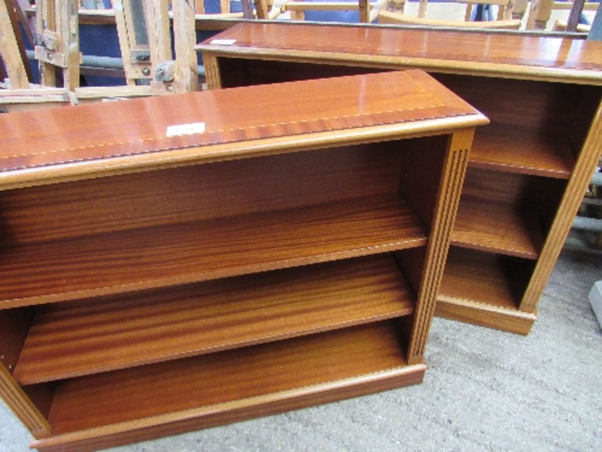 2 hardwood shelf units