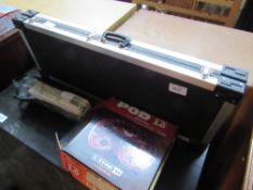 Instrument case, guitar tone, mic, wah wah pedal & mini keyboard