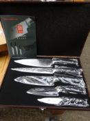 Damascus knife set in a case