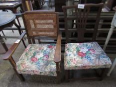 Cane back low open armchair together with a Chippendale style dining chair