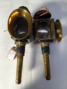 Pair of brass carriage lamps with oval front by Pass & Co., Newbury