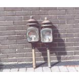 Pair of carriage lamps with pagoda tops by Marston of Birmingham