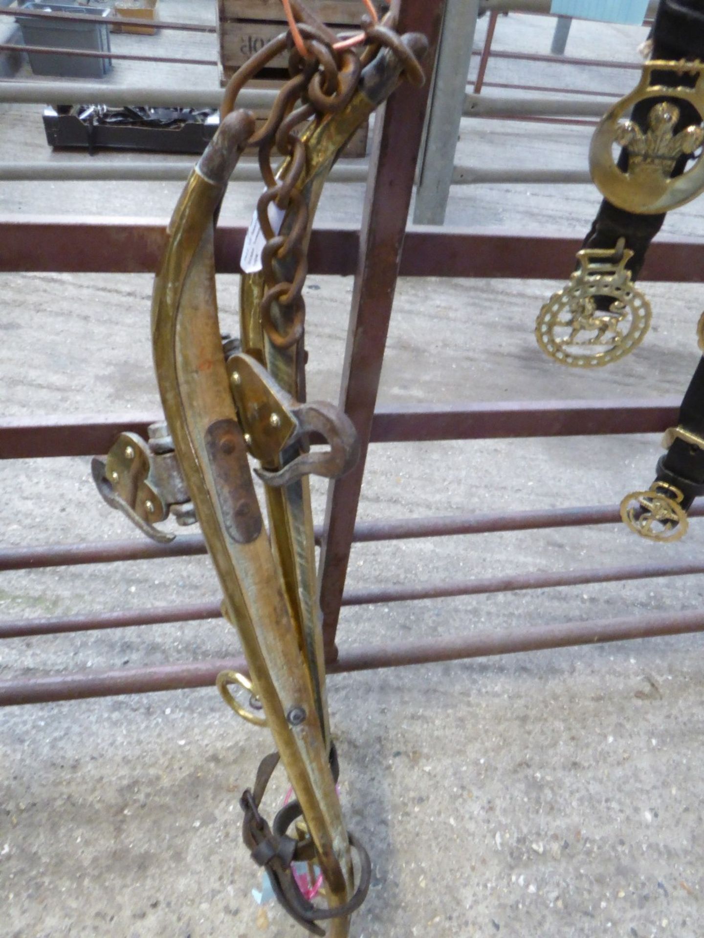 Pair of heavy horse brass hames with acorn tops