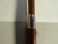 Holly whip by Swaine with silver collar engraved 'Presented by Gieves, Windsor 1979