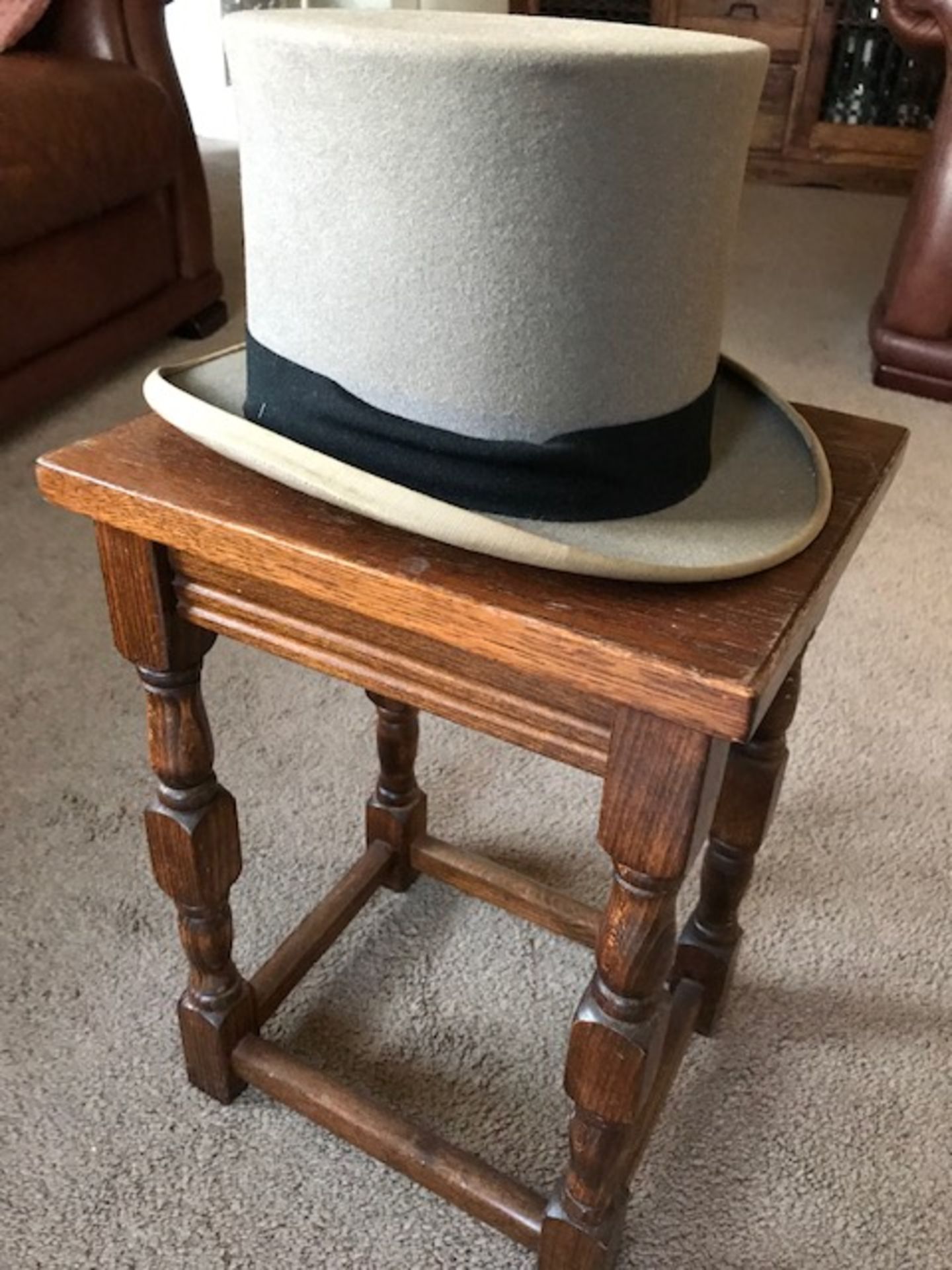 Harry Hall hard black bowler hat, 6 7/8; a grey top hat by Tress & Co., 19cms x 15.5cms and a - Image 3 of 8