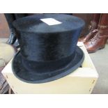 Lady's side saddle black top hat, 5ins high. Internal measurements 8" by 6.5".