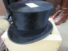 Lady's side saddle black top hat, 5ins high. Internal measurements 8" by 6.5".