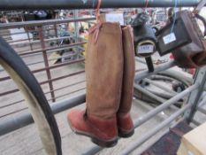 Brown leather canvas topped boots, approx. Size 8