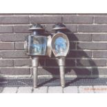 Pair of whitemetal horseshoe fronted carriage lamps by Slack Bros. of Manchester