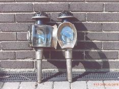 Pair of whitemetal horseshoe fronted carriage lamps by Slack Bros. of Manchester