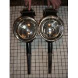 Pair of reproduction whitemetal Drag lamps with convex lenses, approx. 22ins high (view in