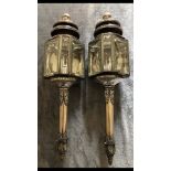 Large pair of black/brass ornate carriage lamps by Stringer of London & Nottingham with triple