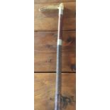 Very good quality antique crop with plaited stick, horn handle with silver maker's button and collar